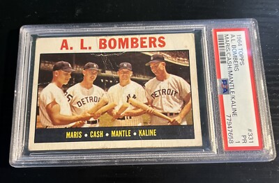 1964 Topps A.L. Bombers  Mickey Mantle, Al Kaline, Roger Maris #331 PSA 1 SHARP!