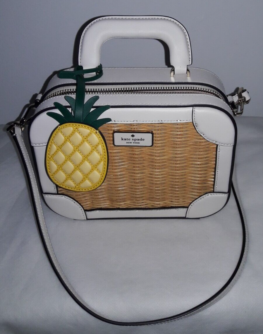 AUTHENTIC KATE SPADE NATURAL WICKER CROSSBODY BAG PURSE PINEAPPLE