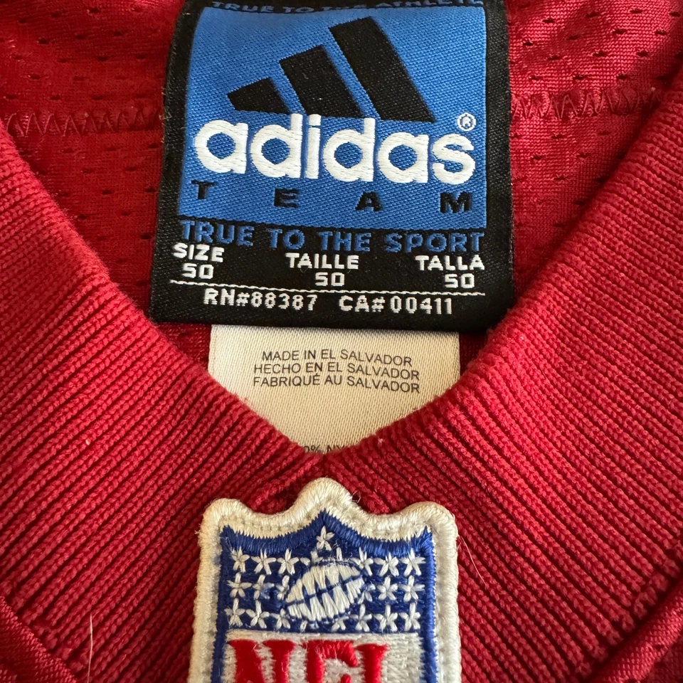 Camiseta deportiva vintage 2001 auténtica Adidas Jason Moore NFL San Francisco 49ers 50 RARA Foto 3 de 4