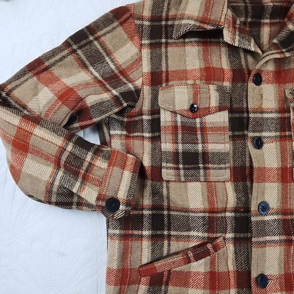 Chaqueta de Colección Pendleton Para Hombres Marrón y Naranja Lana a Cuadros Talla L Foto 4 de 4