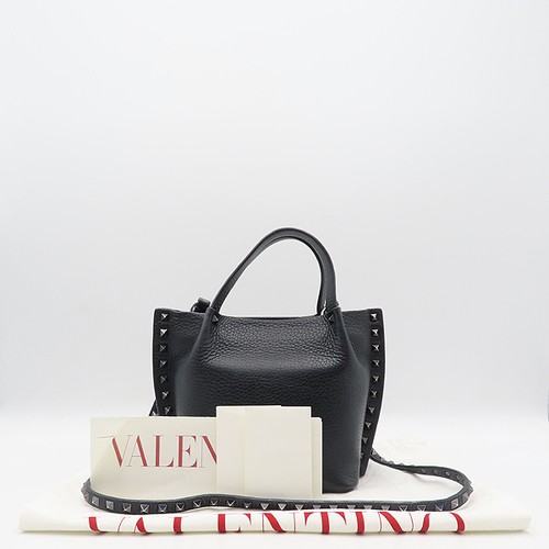 VALENTINO 1W2B0K68HAD Black Leather Stampa Alce Rockstud Tote Bag + Shoulder