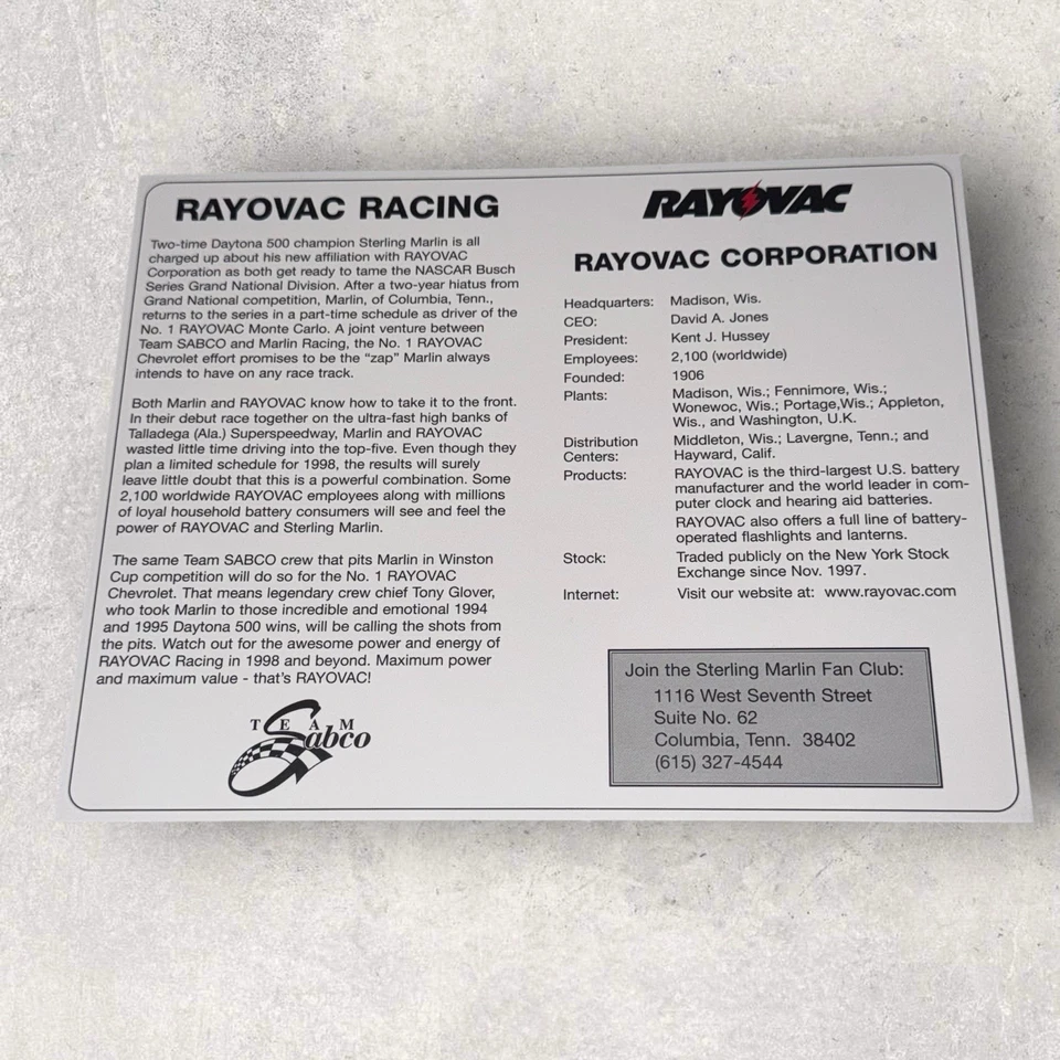 斯特林·马林老式/复古纳斯卡·温斯顿签名照片 1998 年雷约瓦克 #1 蒙特·卡洛 — 第 2/2 张图片