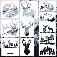 11 Pcs Deer Stencils Forest Mountain Tree Deer Head Stencils for Wood Burning St