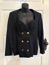 VTG GIANNI VERSACE Couture Virgin Wool Double-Breast Jacket Blazer 42 8 Ruched