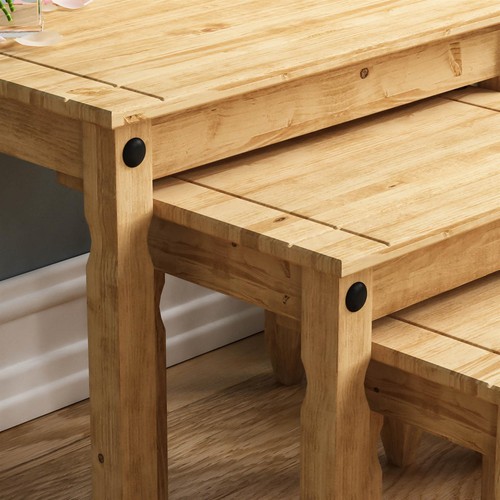Nest of Tables Corona 3 Piece Set Solid Pine Wood Side End Living Room Table - Picture 5 of 7