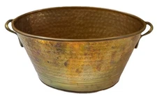 Vintage Hammered Copper Pot Planter Rolled Edge With Brass Handles 14”L 8.75”W