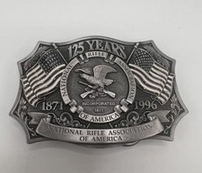 Vintage 1996 NRA 125Years Anniversary Pewter Belt Buckle American Flag