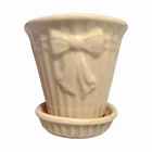 Vintage Shawnee Pottery Bow Knot Ribbon Planter w Saucer Cream USA 1940s 1950s