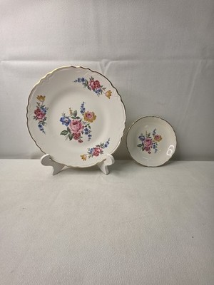 Vintage 1940s Scio Pottery Hazel Floral 9'' Dinner Plate & 6'' Bread Plate Set