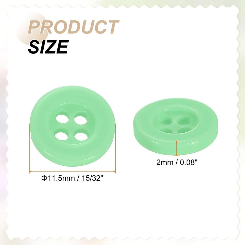 60 peças botões de costura 18L 15/32" resina redonda plana 4 furos botões para artesanato, verde - Imagem 2 de 4