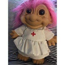 Vintage Pink Hair Nurse Troll Doll with Red Cross Uniform Adorable Toy Gift