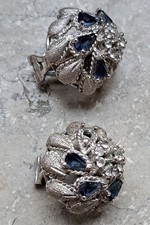 Vintage 925 Sterling Silver Clip-On Earrings Blue & Clear Stones Heavy 16.5g