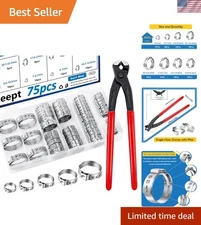 75Pcs 8-Sizes 304 Stainless Steel Single Ear Hose Clamps with Ear clamp plier