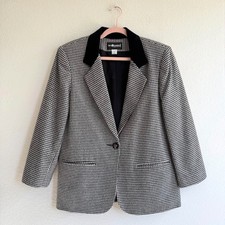 Vintage Sag Harbor Velvet Collar Black White Houndstooth Blazer size 8 Petite