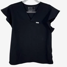 FIGS  Natal Flutter Sleeve One-Pocket Scrub Top in Black Women's Size Medium