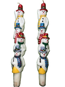 Snowman Stacked Snowmen Taper Wax Candles Unlit 3D Figural Vintage