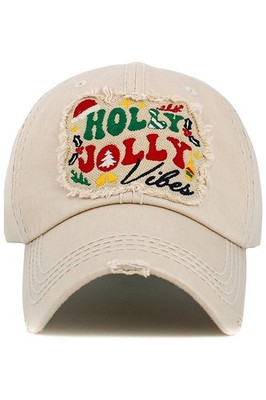 KBETHOS Christmas Holiday HOLLY JOLLY VIBES Vintage Distressed Baseball Cap