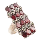 925 Sterling Silver Vintage Ring Elegant Garnet & Marcasite Band  Sz 8  RG35439