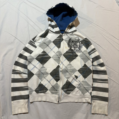 Y2K Point Zero Full Zip Hoodie Sz S Cyber Grunge Mall Goth Cross Striped