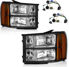 2007-2013 Sierra 1500 2500HD 3500HD Headlight Pair Black Housing Compatible Repl