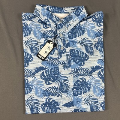 Straight Down Golf Shirt Polo Tropics Print Large Blue Polyester NWT MSRP $100