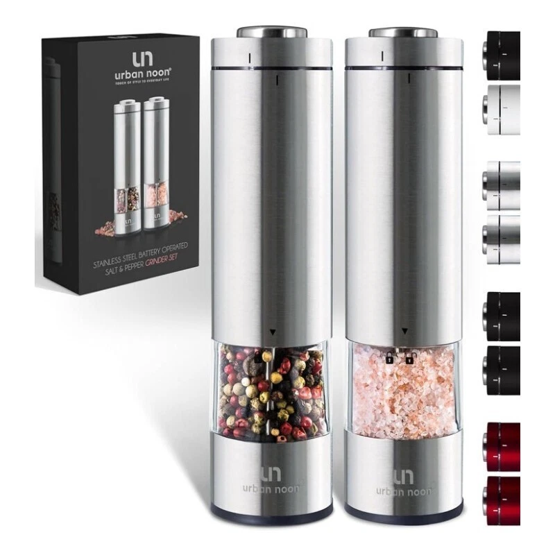 Electric Salt and Pepper Grinder Set Stainless Steel Mill W/ Light Battery New