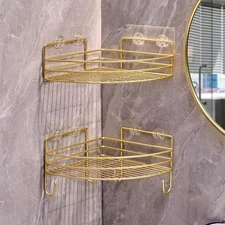  Corner Shower Rack with 4 Hooks, Double-Layer Stainless Steel 