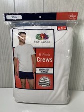Men's Size Med Fruit of the Loom Crew Neck TShirts Cotton White 5 Pack 38-40