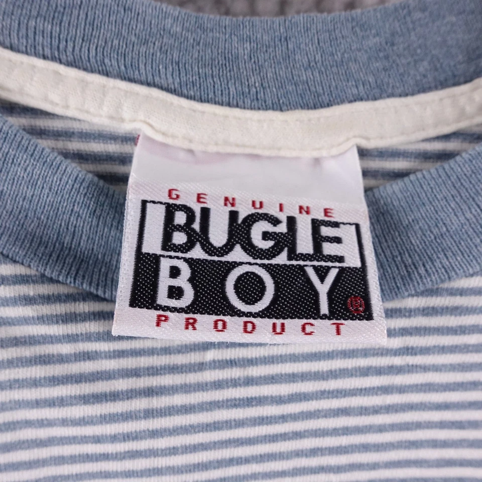 Camiseta de Colección Años 90 Bugle Boy Para Hombre Puntada Única Azul Blanco Rayas Talla M EE. UU. Foto 3 de 4