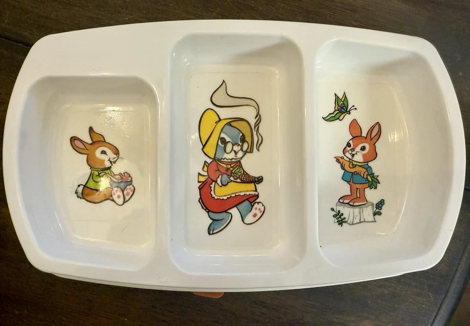 VTG Evenflo Electric Baby Feeding Dish 2 Heated Portions 1 Cold Bunny Designs - Image 4 of 4