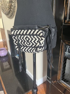 Cleobella Belt Bag Bum Waist Fanny Pack Crossbody black Leather Chevron Wool