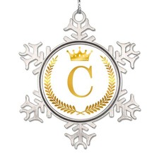 LITTLEGROVE SEEDS Initial Letter C Snowflake Ornament Golden 3 inch, C