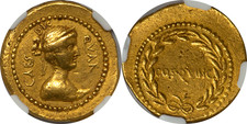 Julius Caesar as Dictator 4th Time & Consul 5th Time Gold Aureus 44 BC NGC Ch.VF
