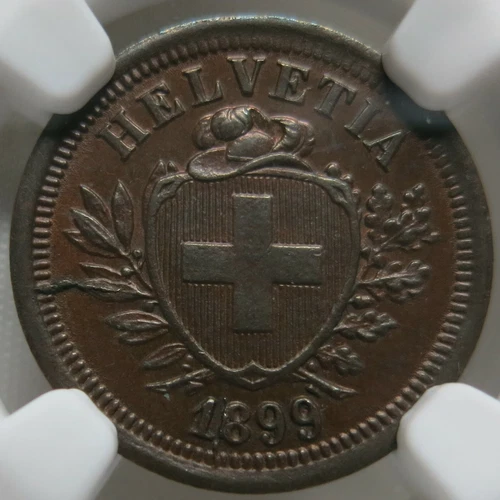 SWITZERLAND 1 Rappen 1899 B NGC MS 64 BN UNC Bronze Cross Helvetia Graded Wreath