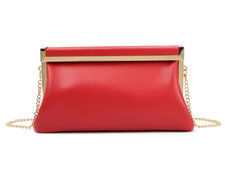 Women's Plain Metal Trim Faux Leather Clutch Bag Wedding Prom Evening Handbag