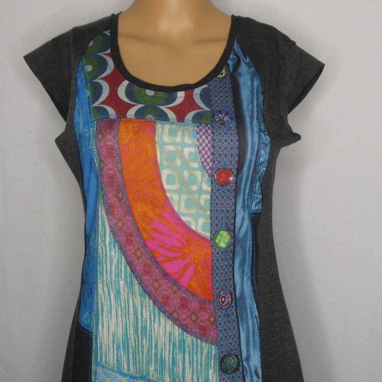 Desigual Patchwork Sheath Cap Sleeve Mini Sheath … - image 3