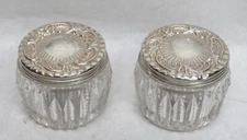NICE PAIR GORHAM c.1879 STERLING SILVER & CRYSTAL 2" CREAM JARS