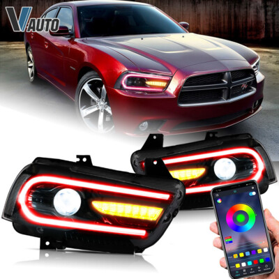 VLAND RGB LED Headlights For Dodge Charger 2011-14 RGB Colors DRL Black Housing