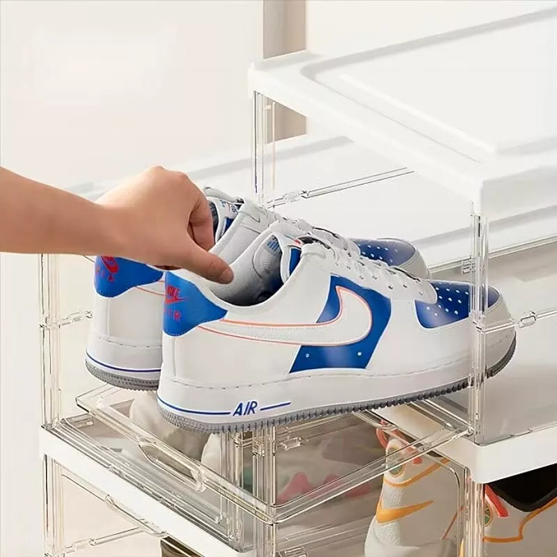 Shoe Boxes Stackable Transparent - Shoe Organiser Plastic Shoe Rack with Door - Image 3 of 4