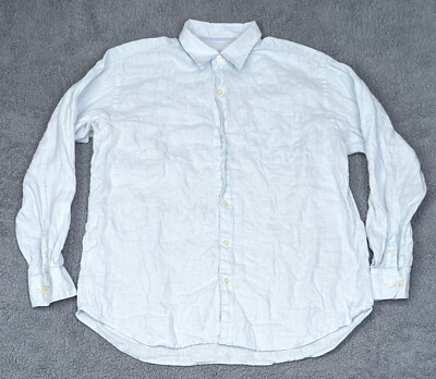 Tommy Bahama Shirt 100% Linen Button Mens XL Light Blue Long