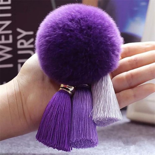 Rabbit Fur Ball Key Chain Pompom Fluffy Bag Pendant Keyring Charm Chains Jewelry - Picture 31 of 34