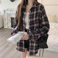 Women’s Tartan Oversized Shirt Jacket Long Sleeve Plaid Flannel Spring Casual