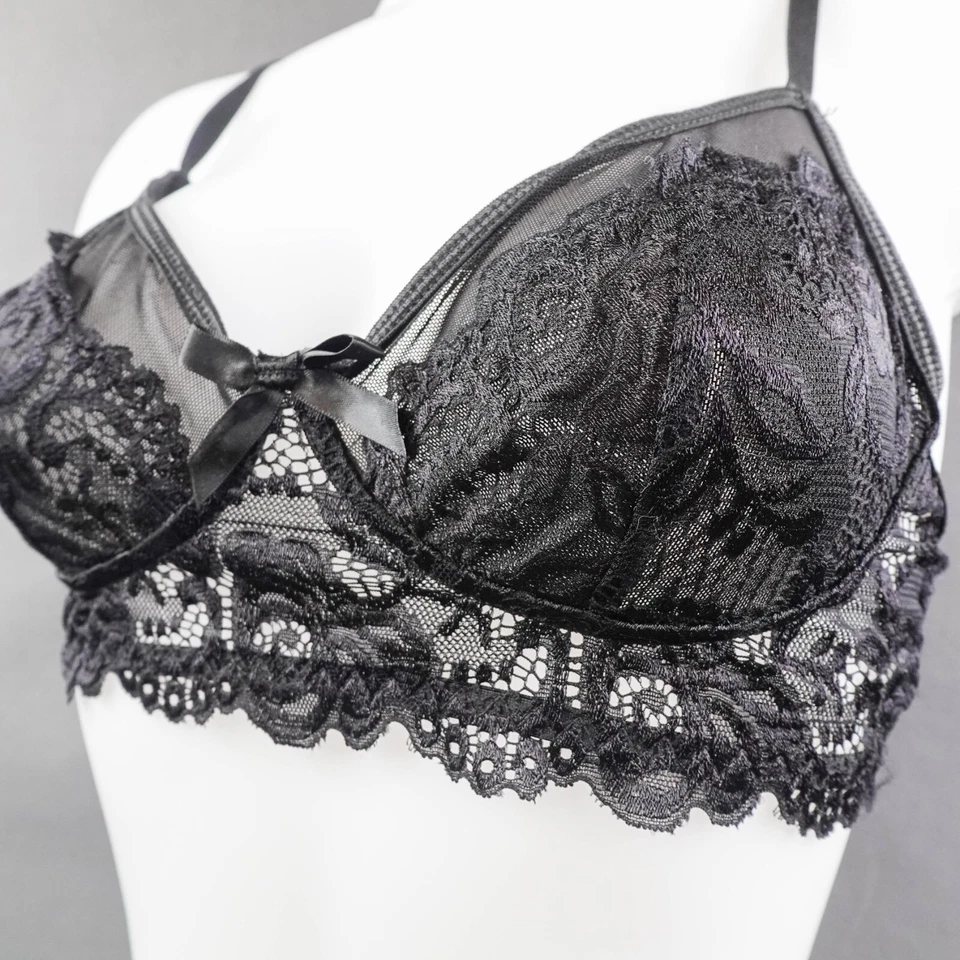 Bralette Avidlove Mujer Grande Negro Encaje Coqueta Chica Sexy Elastizado NUEVO Foto 3 de 4