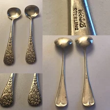 ANTIQUE STERLING SILVER GORHAM DELHI REPOUSSE MASTER SALT SPOONS PAIR 3.5''