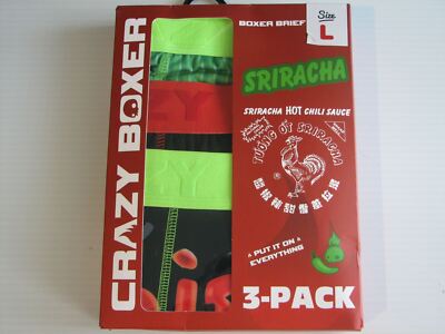 Boxer Briefs Crazy Boxer Men's L Sriracha Hot Chili Sauce 3 Pair Pack ...