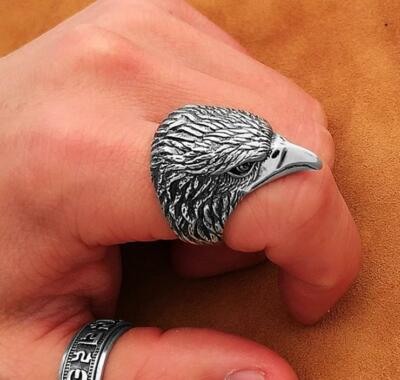 Bague homme argent massif 925 Aigle royal neuf anneau chevalière