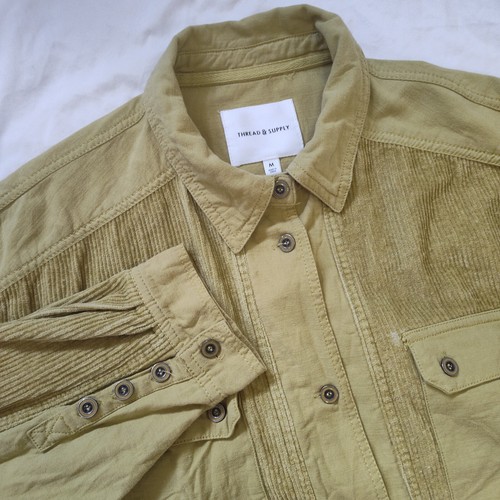 Thread & Supply Dark Yellow Corduroy Button Up Sweater Jacket Women's Size M