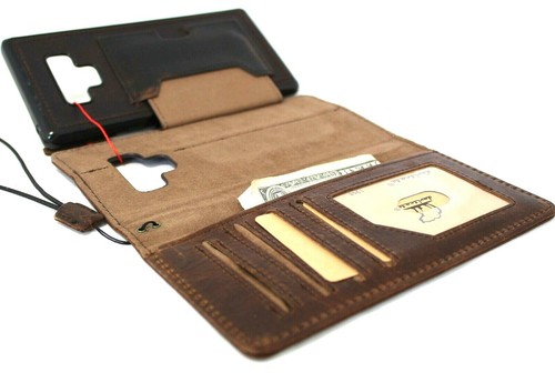 Genuine Dark Leather Case For Galaxy Note 9 Rubber Holder Book Wallet Wireless - Picture 3 of 11