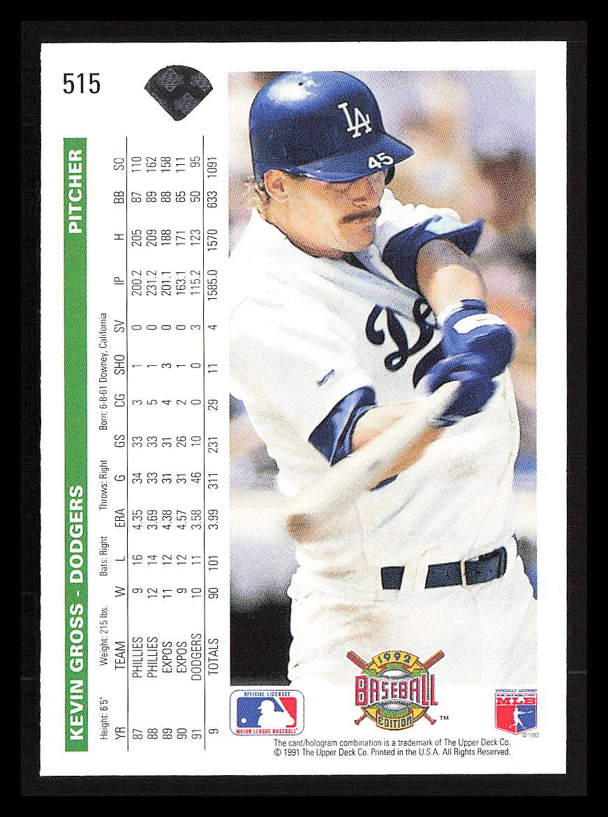 Kevin Gross 1992 Upper Deck #515  Los Angeles Dodgers