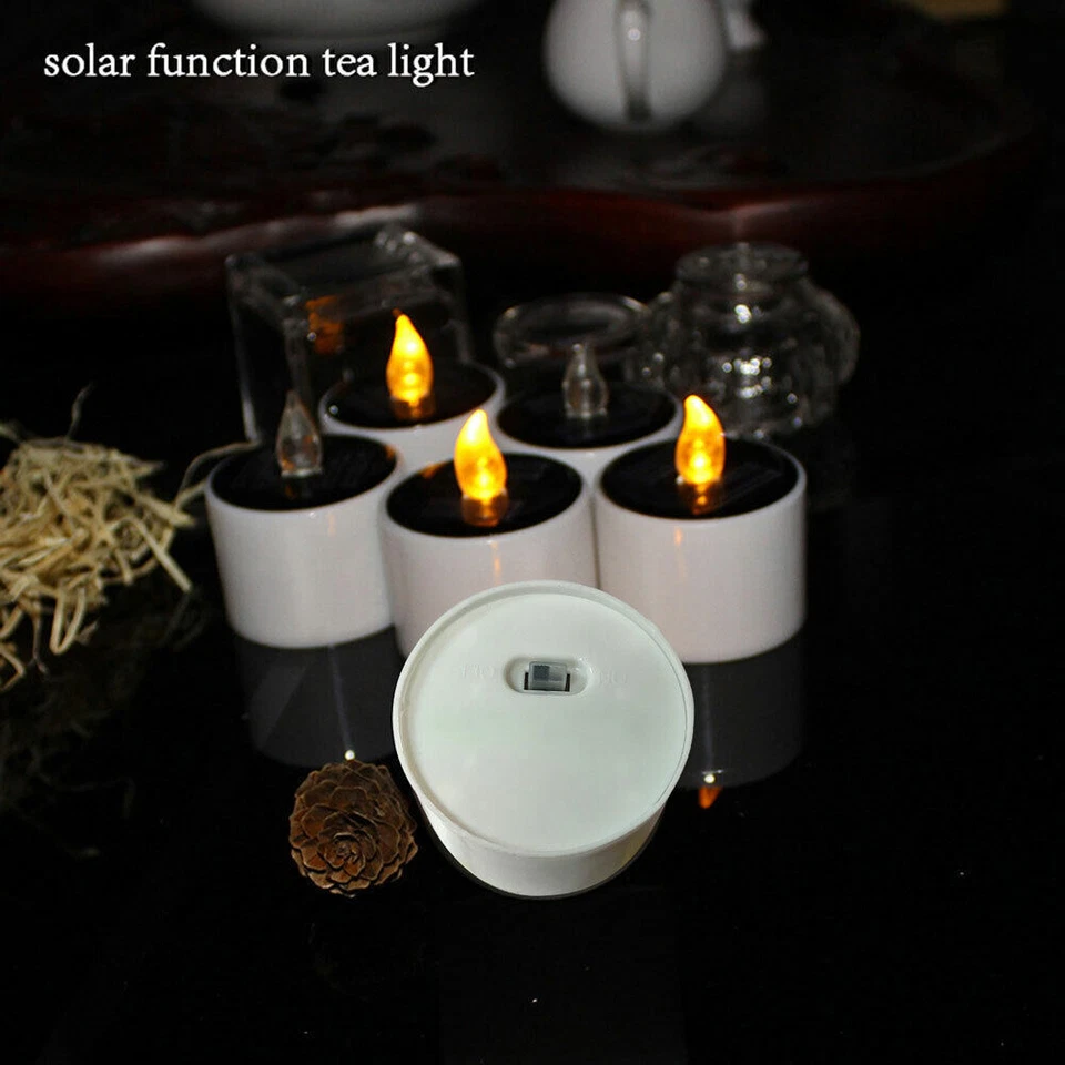 Solar Powered LED Candle Light Flameless Flickering Tea Lights Waterproof Lamp - Image 3 of 4